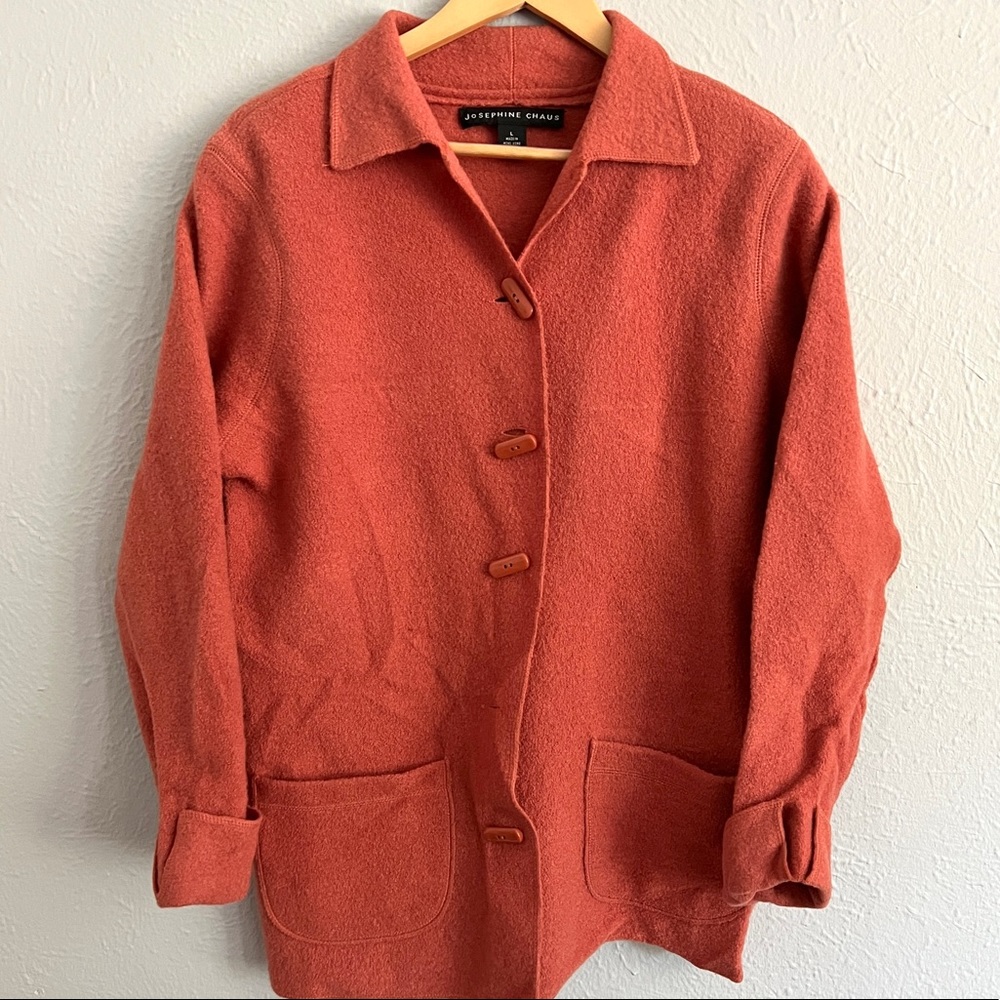 Josephine Chaus 100% wool jacket, winter coat, orange button coat, large